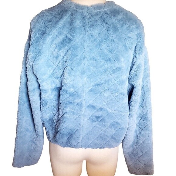 ZARA Blue Faux Fur Boho Quilted Sweater Cropped Y2K Boxy Womens Size M Fuzzy - Picture 5 of 11
